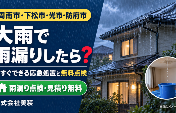 周南市・下松市・光市・防府市｜大雨による雨漏りの応急処置と無料点検